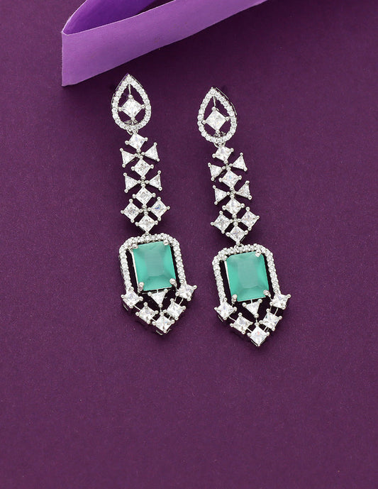 Designer Zirconia Mint Green Stone Dangler Earrings