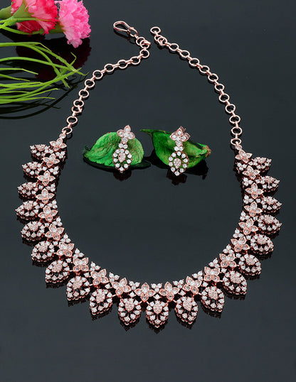 Rose Gold Polish Zirconia Necklace Set 127624