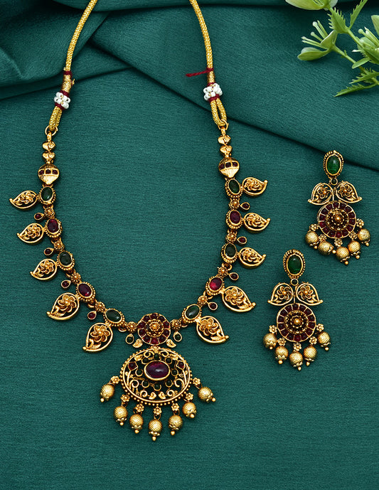 Designer Antique Kempu Necklace Set