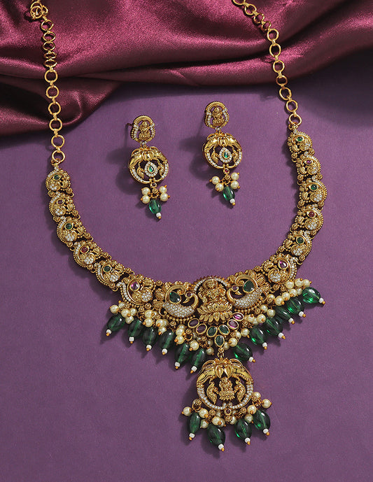 Designer Lakshmi Devi Emerald Matt Kempu Necklace Set