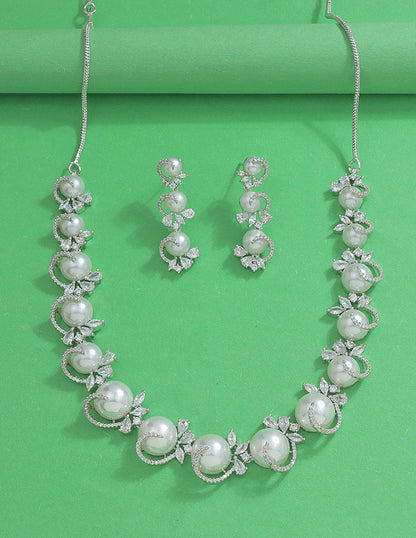 Designer Zirconia Pearl Necklace Set