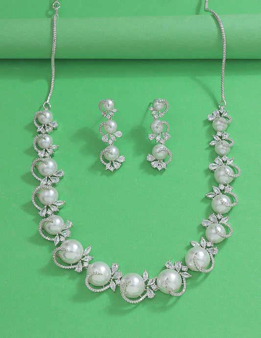 Designer Zirconia Pearl Necklace Set