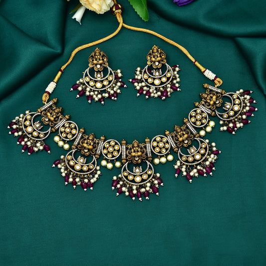 Zirconia Black Metal Victorian Bridal Necklace Set
