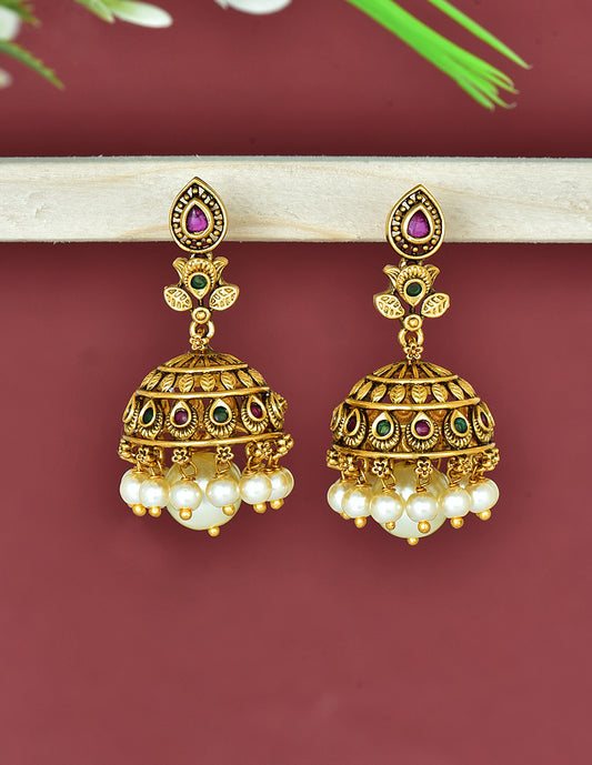 Designer Antique Zirconia Jhumka Earrings