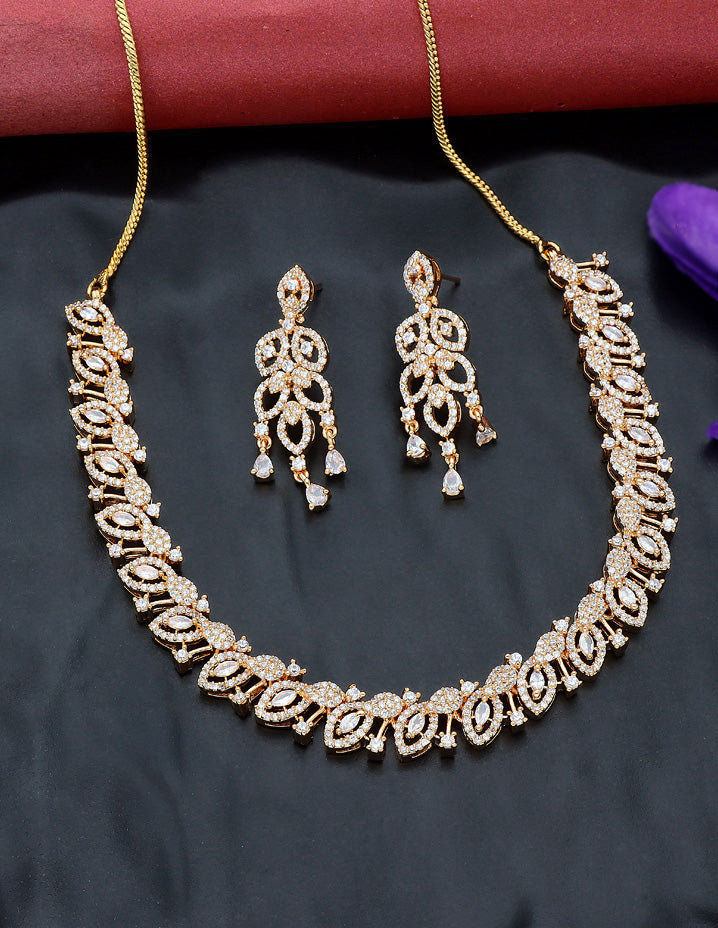 Gold Polish Zirconia Necklace Set 128454