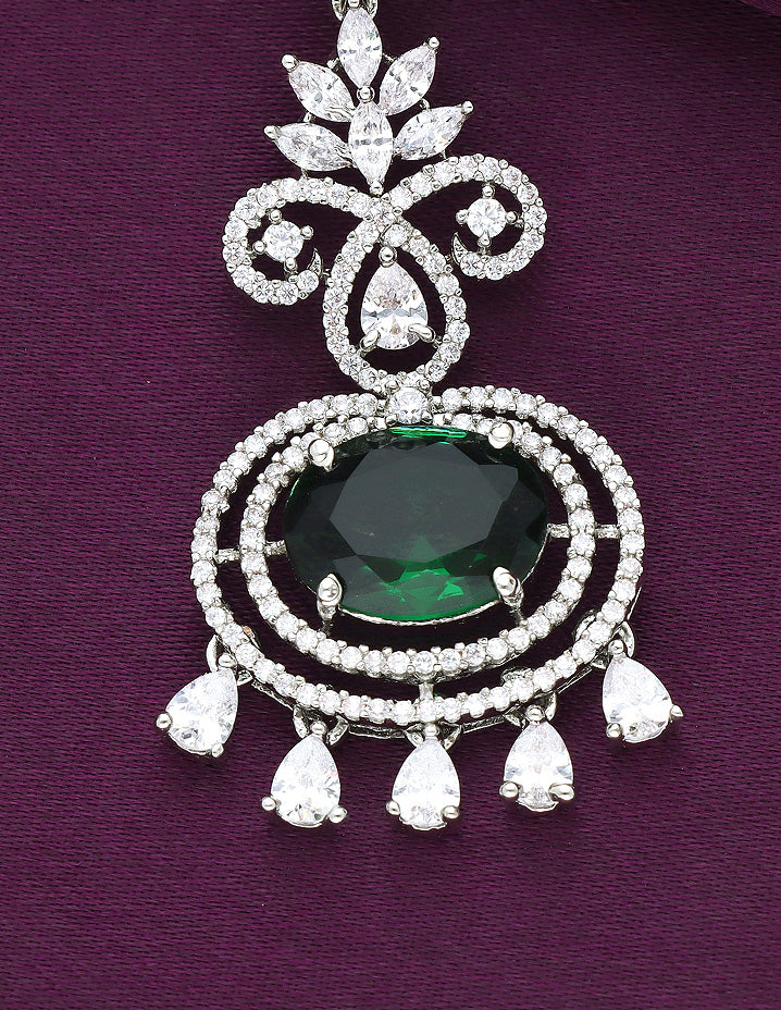 Designer Rhodhium Polish Zirconia Maang Tikka