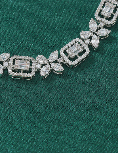 Designer Zirconia Crystal Gardenia Elegance Necklace Set
