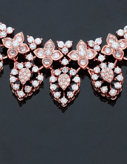 Rose Gold Polish Zirconia Necklace Set 127624