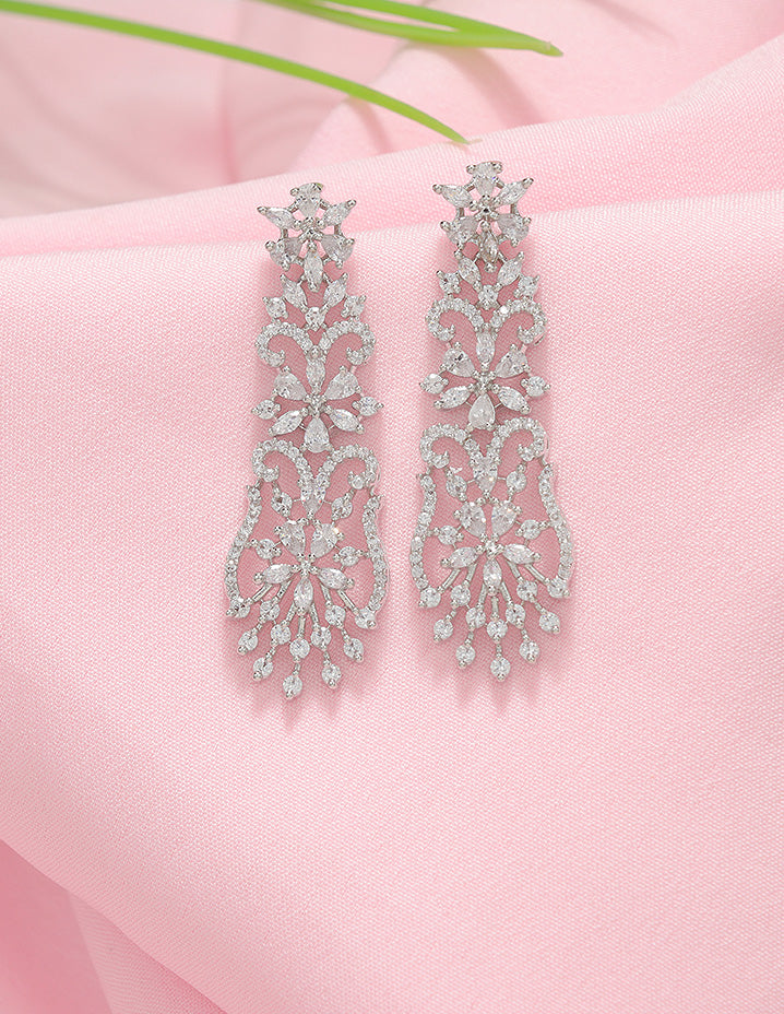 Designer Zirconia Floral Cascade Sparkle Earrings