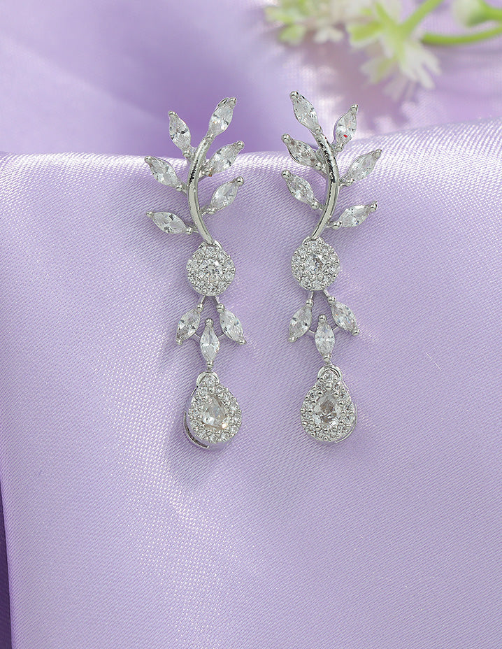 Designer Zirconia Floral Cascade Sparkle Earrings