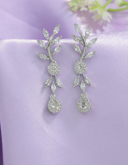 Designer Zirconia Floral Cascade Sparkle Earrings