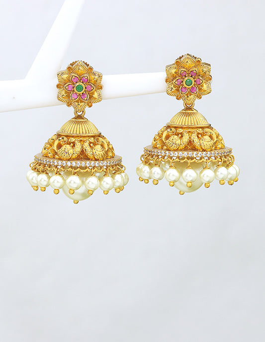 Designer Matt Floral Jhumka Earrings