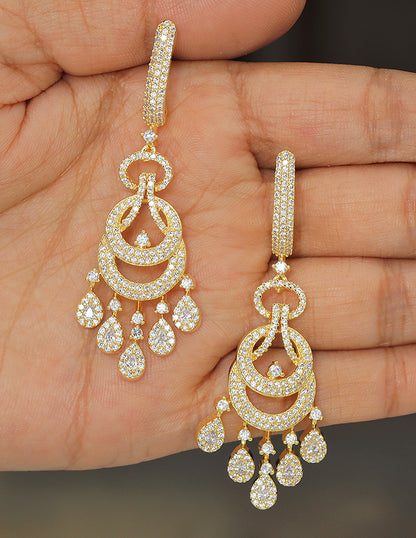 Designer Zirconia Golden Glimmer Drop Earrings