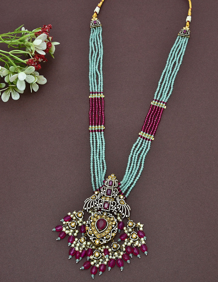 Designer Victorian Polish Multi Layered Crystal Beads Long Haaram