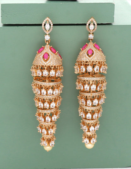 zirconia Designer Multilayer Gold Polish Jhumka Earrings