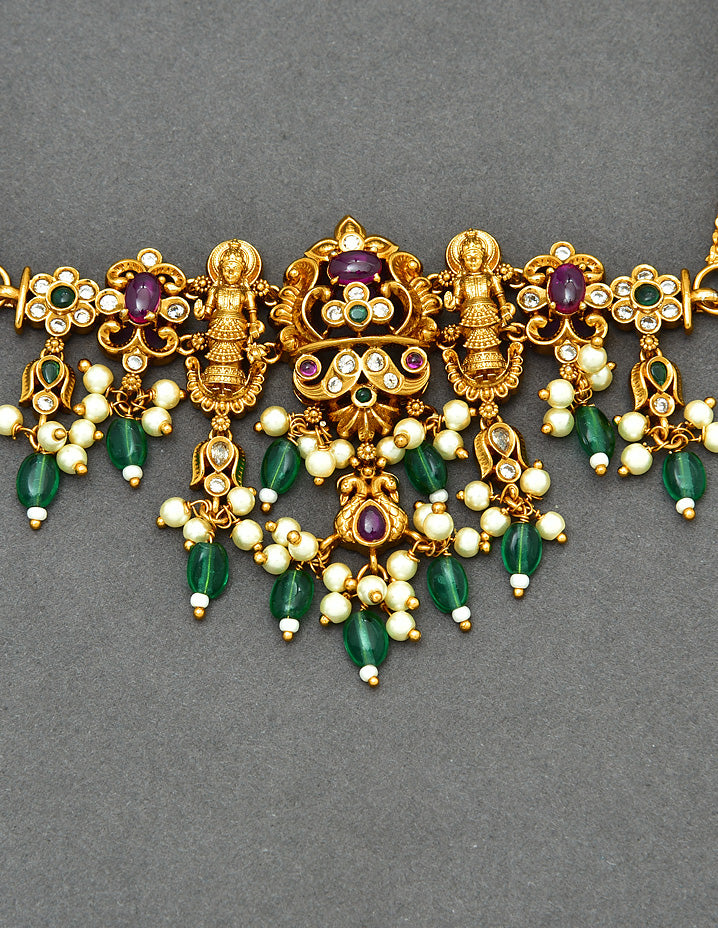 Designer Chain Bajuband With Green Beads