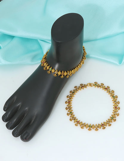Peacock Charm Antique Kempu Traditional Kemp Anklets
