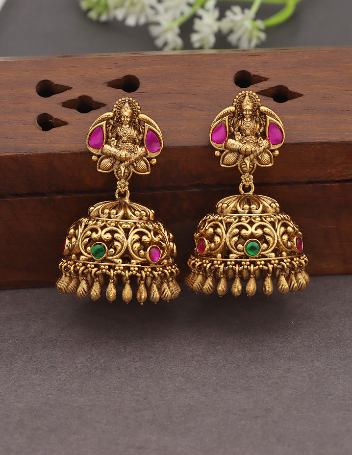Designer Matt Rani Pink & Emerald Lakshmi Devi Long Haaram Set