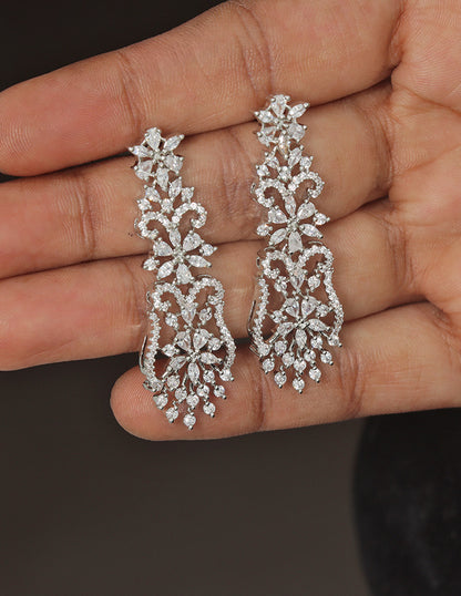Designer Zirconia Floral Cascade Sparkle Earrings