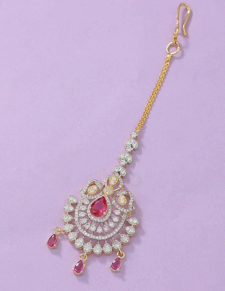 Designer Zirconia Ruby Radiance Maang Tikka