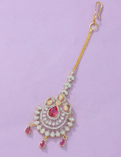 Designer Zirconia Ruby Radiance Maang Tikka