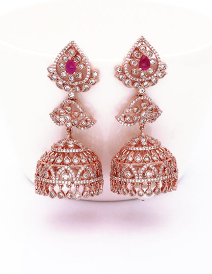 Zirconia Designer Rose Gold Jhumka Earrings