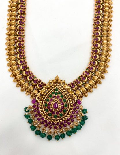 Antique Kempu Lakshmi Devi Pattern Kasu Mala