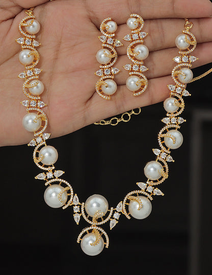 Designer Zirconia Pearl Whirl Elegance Necklace Set