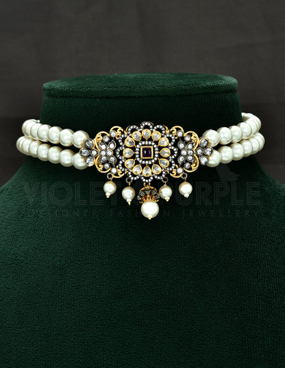 Zirconia Pearls Choker Set