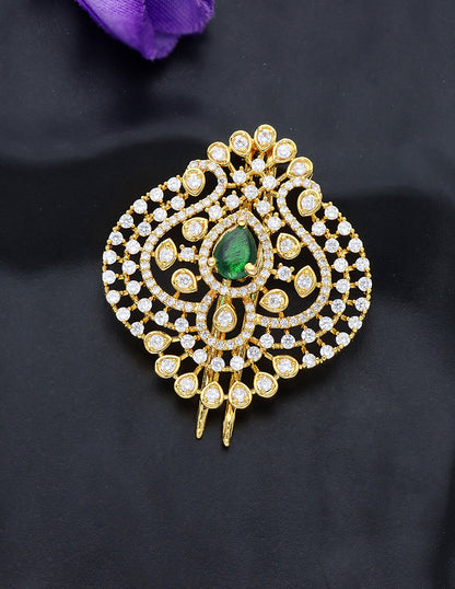 Designer Gold Polish CZ Choti Piece With Emerald Stone