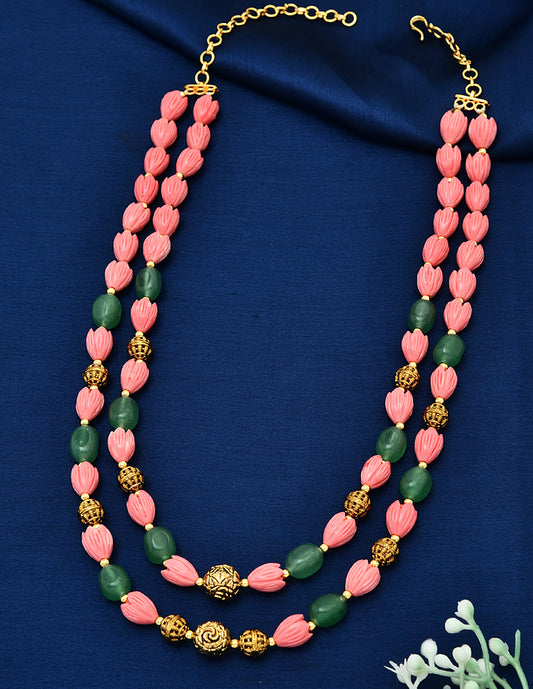Designer Peach 2-Lines Tulip Beads Mala
