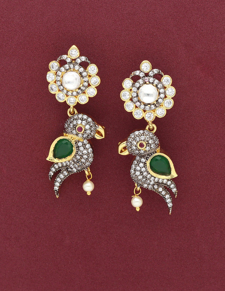 Designer Zirconia Peacock Dangler Earrings