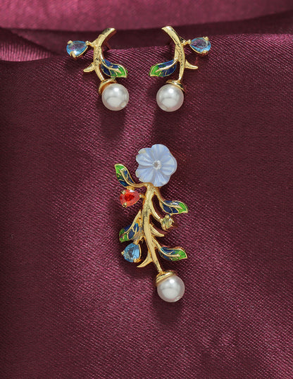 Designer Zirconia Enchanted Blossom Pendant Set