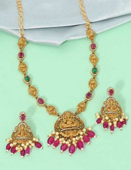 Designer Matt Ruby Kempu Necklace Set