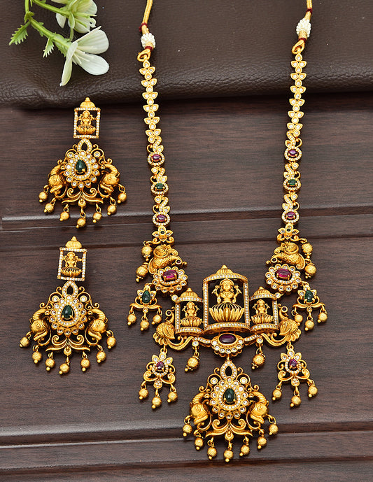 Designer Matt Lakshmi Devi Necklace Set With Gold Balls