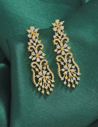 Designer Zirconia Floral Cascade Sparkle Earrings