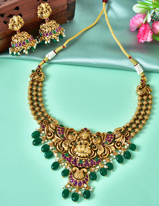 Designer Lakshmi Devi Kempu Necklace Set