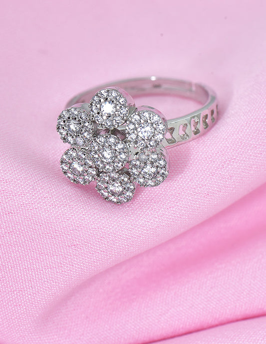 Designer Zirconia Crystal Flower Finger Ring