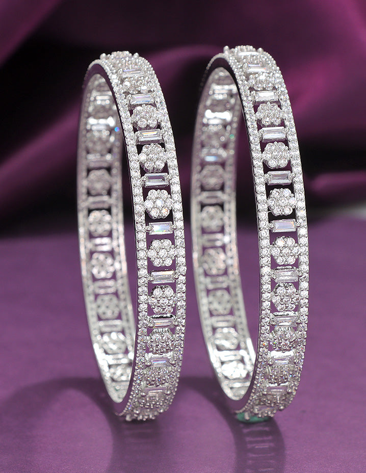 Designer Zirconia Rhodium Sparkle Stack Bangles