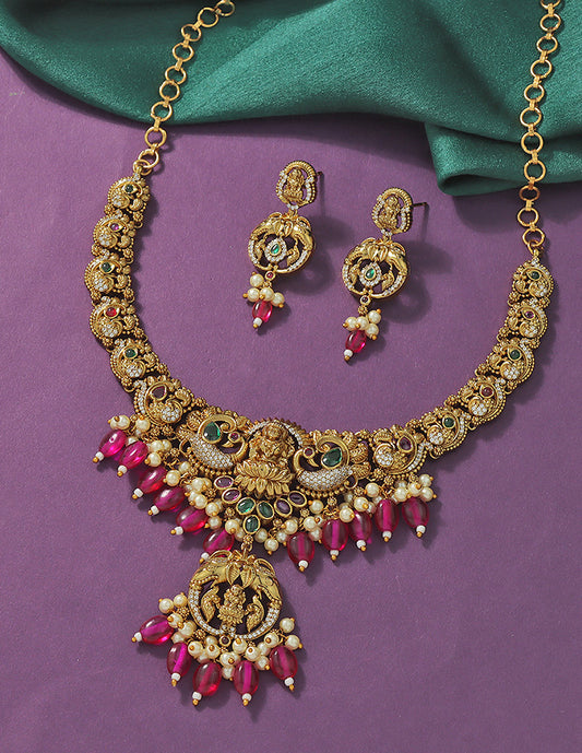 Designer Lakshmi Devi Ruby Matt Kempu Necklace Set