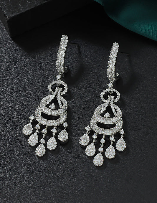 Designer Zirconia Rhodium Radiant Drop Earrings