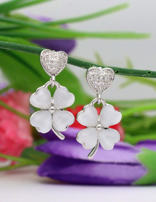 Zircon Mother Of Pearl floral Drop Earrings