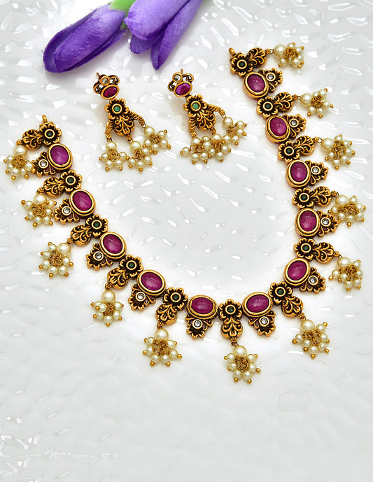 Antique Kempu Necklace Set 127933
