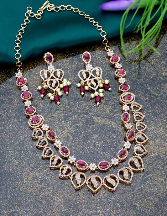 Gold Polish Zirconia Necklace Set 128661