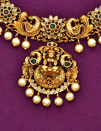 Antique Lakshmi Devi Zirconia Necklace Set 127894