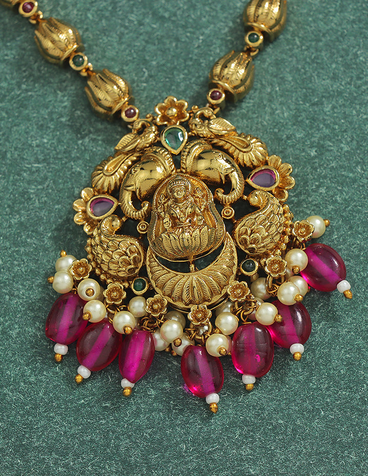Designer Lakshmi Devi Ruby Matt Kempu Necklace Set