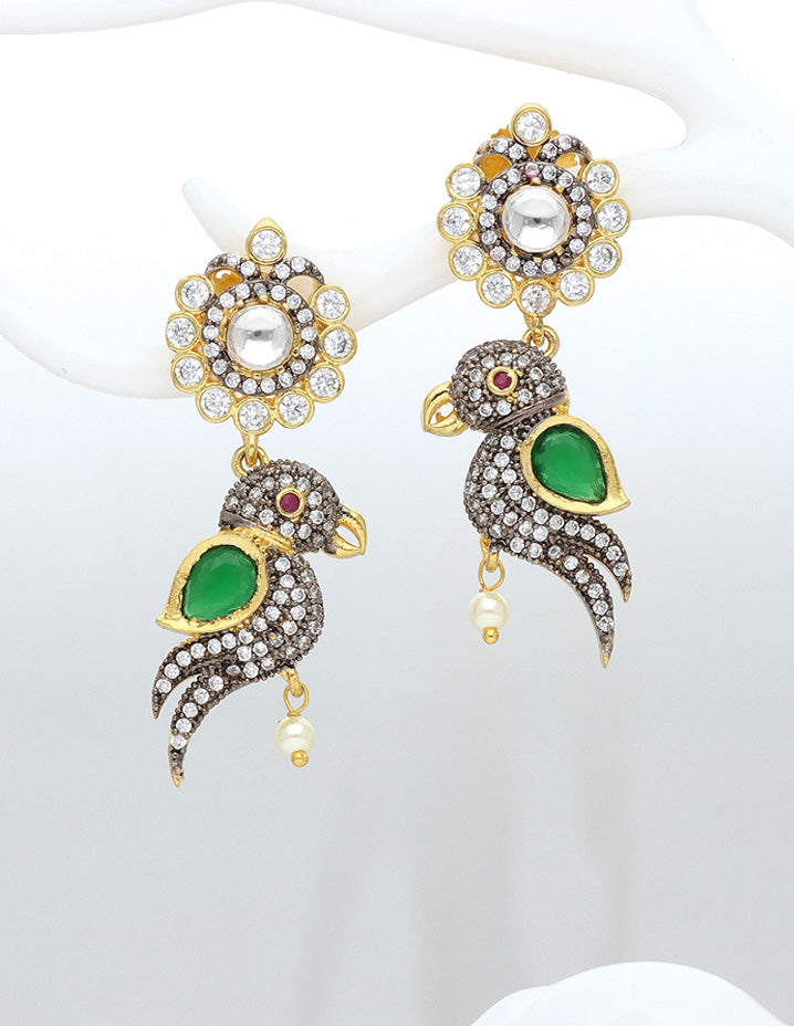 Designer Zirconia Peacock Dangler Earrings