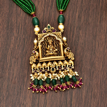 Temple Lakshmi devi Multilayered Crystals Chain Pendant