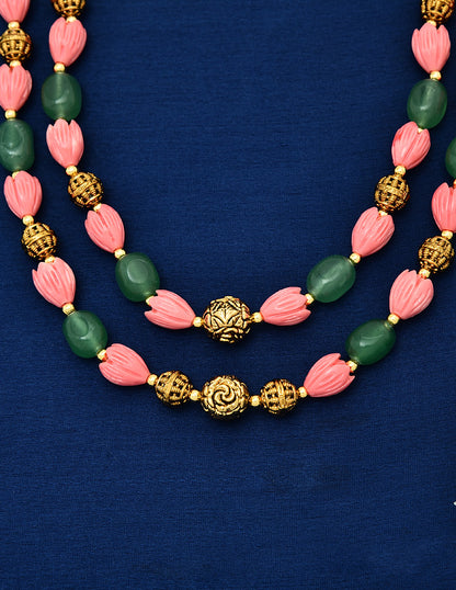 Designer Peach 2-Lines Tulip Beads Mala