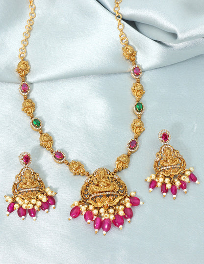 Designer Matt Ruby Kempu Necklace Set
